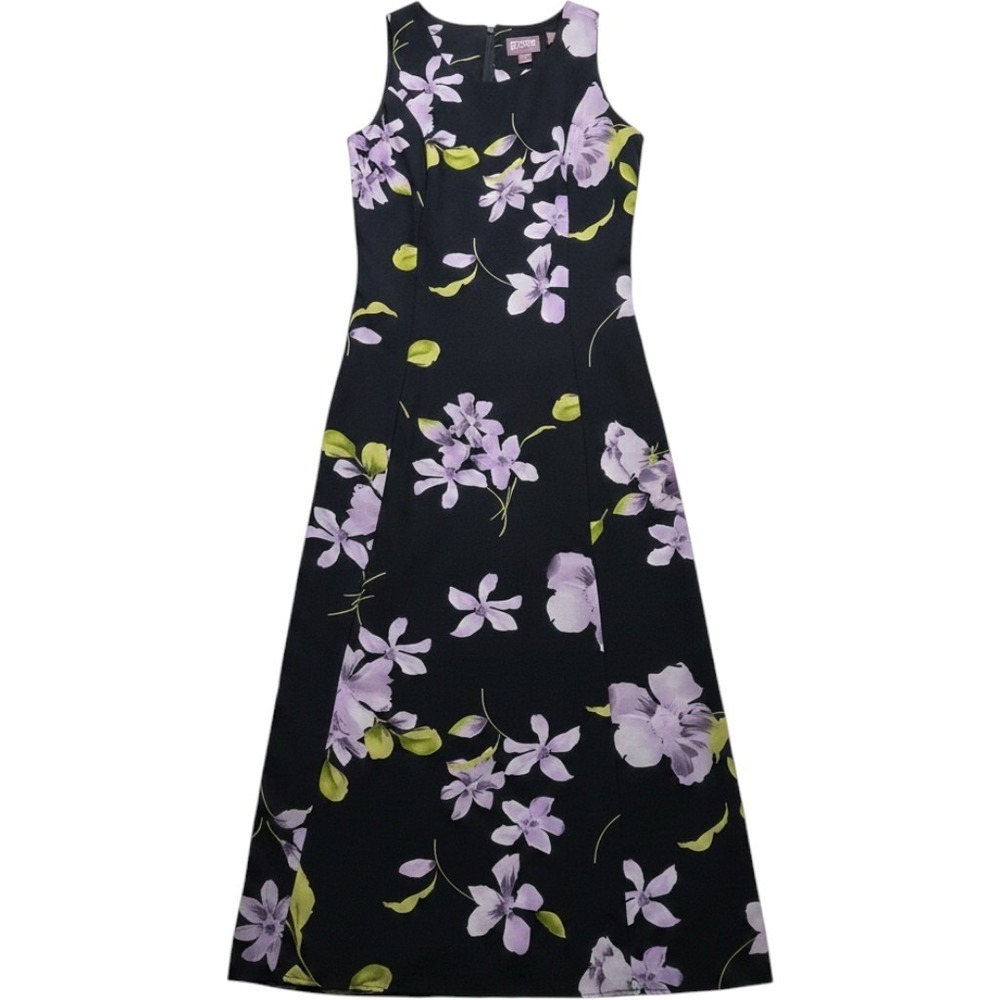 Premier International Floral Maxi Dress Navy Purple Sleeveless Gown Size S 6-8